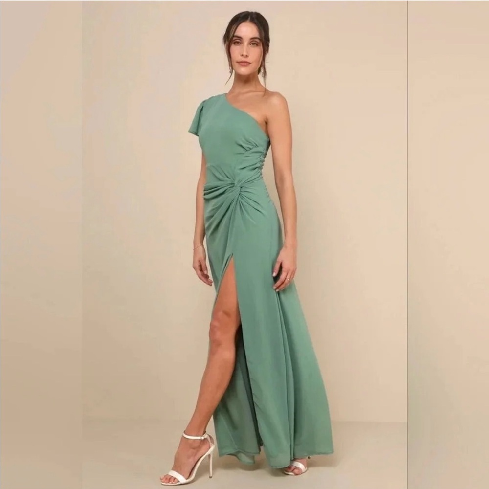 Lulu's Loving Twist Sage Green One-Shoulder Maxi Dress - Picture 2 of 7